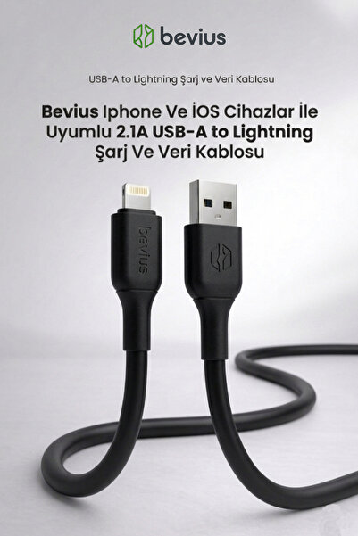 Divex Bevius USB-A to Lightning 2.1A Hızlı Şarj ve Veri Aktarım Kablosu 1 Met...