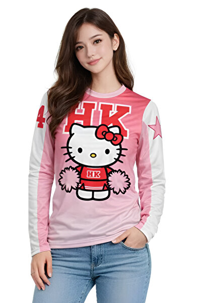 Minga London Tricou unisex cu mânecă lungă, roz, cu decolteu în V, HK Kitty J...