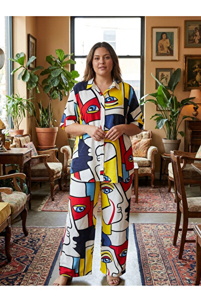 Finelook Women's Picasso-Inspired Abstract Face Print 2-Piece Set
