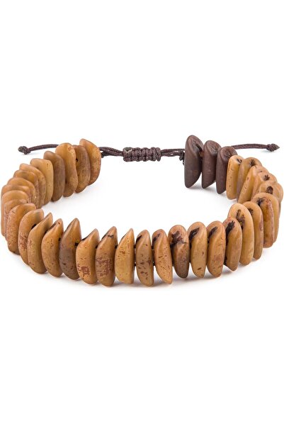MINZA Honey Datestone Bracelet for Men, Natural Date Pit Beaded Bracelet, Han...
