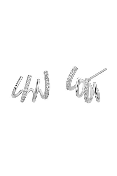 Lisa&Co. Cercei Argint Paved Springs Argint placat cu rodiu / Zircon / Alb