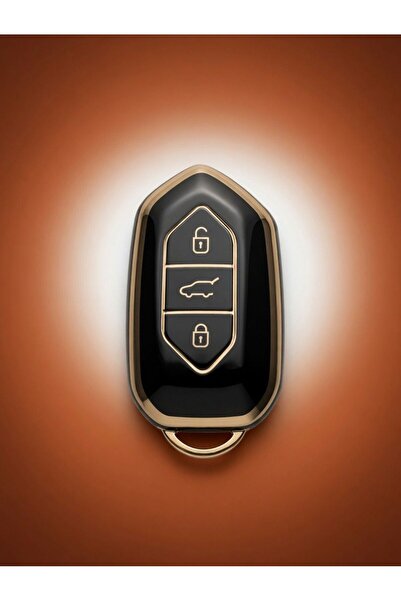 keymatik TOGG T10x T10F 3 Tuşlu Smart Nano Anahtar Kılıfı Siyah Gold Altın Re...