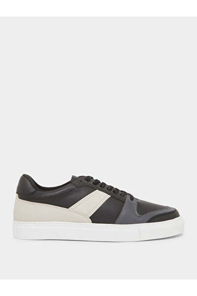 Styli Men Black Court-Style Sneakers