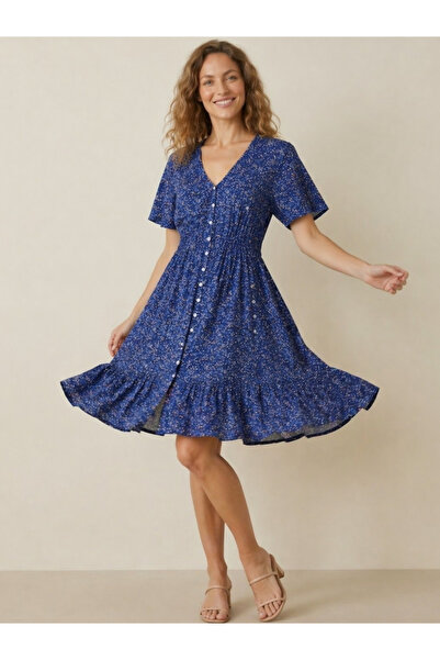 Victor and Jane By Styli Navy Blue Ditsy Print Knee Length Dress