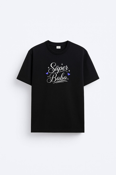 cesita Tricou negru din țesătură de bumbac imprimată Ziua Tatălui Super Dad