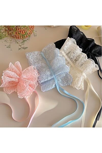 Efna Store Embroidered Guipure Tulle Fabric Detailed 21 cm Adjustable French Bun, Ballerina, Bagel Bun Clip 1 Piece