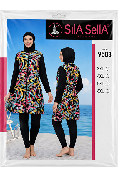 belpa Women's Patterned Full Covered Hijab Swimsuit Set Lycra Long Sleeve