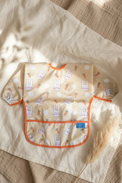 Babydonat Bunny Bliss Waterproof Baby Bib with Sleeves - Stain-Resistant, Blw Compatible, Rabbit Patterned Baby Bib