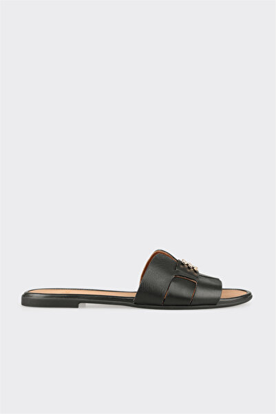 Elle Shoes Siyah Deri Kadın Terlik