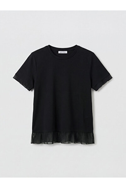 LC Waikiki Black bicycle collar tulle detailed blouse from gulis clothing