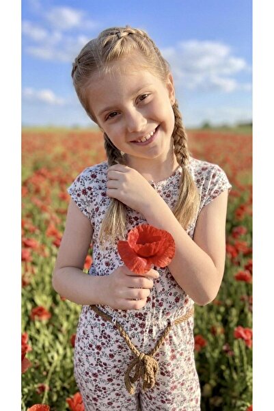 Sinem Çeyiz Deco 19165 Girl's Floral Belted Combed Cotton Jumpsuit