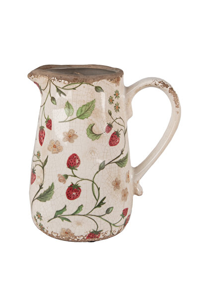 Clayre & Eef Carafa decorativă ceramică multicoloră cu căpșuni 17x12x18 cm