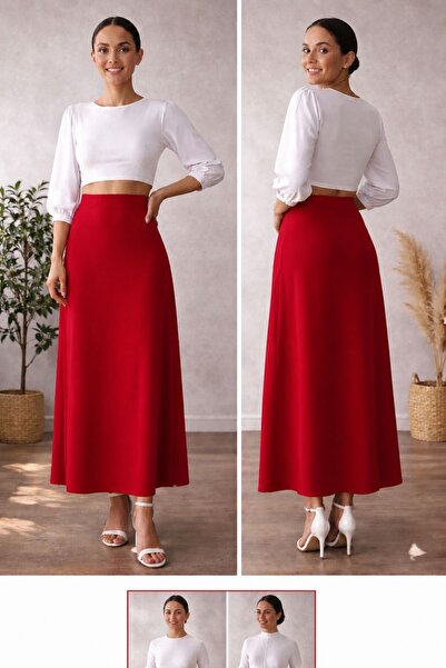 AL&SU BUTİK Women's Viscose A-Line Long Length Zippered Skirt