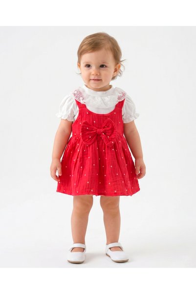 MUHINO Baby Girl Muslin Polka Dot Lace Collar Dress Set 9-24 Months