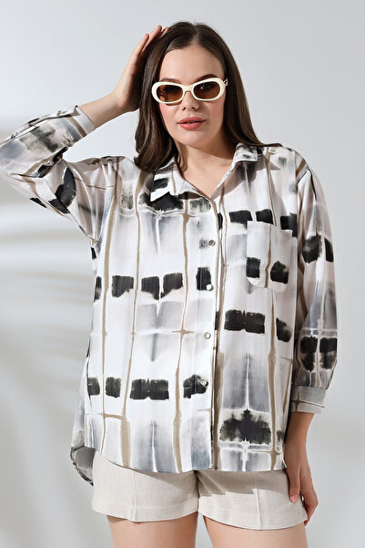 FoR ShE Forshe Women's Wide Placket Half Sleeve Shirt Black