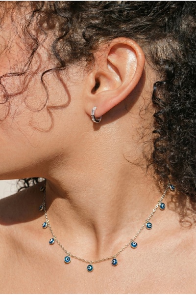 Minon Jewelry Sallantılı Sıralı Nazar Boncuğu Zincir Kolye - 925 Ayar Gümüş -...
