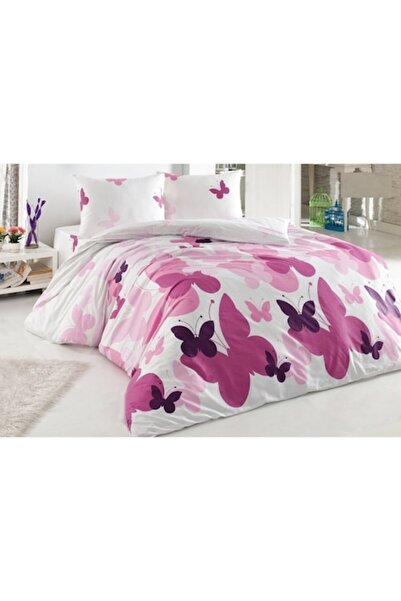 OEM Bed linen, 2 people, Butterfly, 100% Cotton, 4 pieces, White + Pink + Pur...