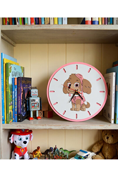 vela atölye Paw Patrol Skye Pembe Ahşap Tasarım Çocuk Odası Duvar Saati