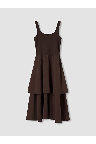 LC Waikiki Nevavm U-Neck Belted Layered Dress with a Difference