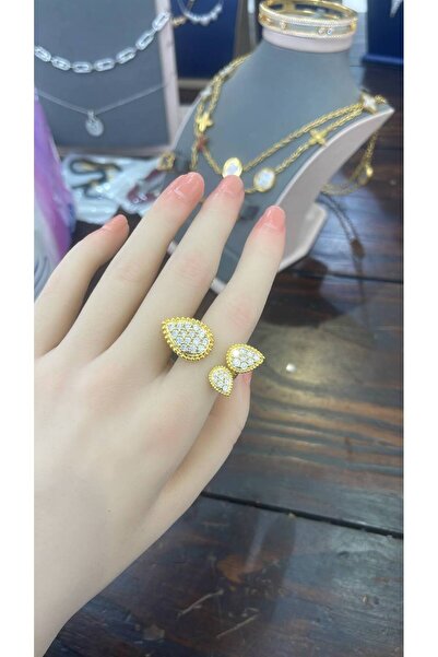FASHİON JEWELRY Gold and Silver Zircon Stone Star Ring
