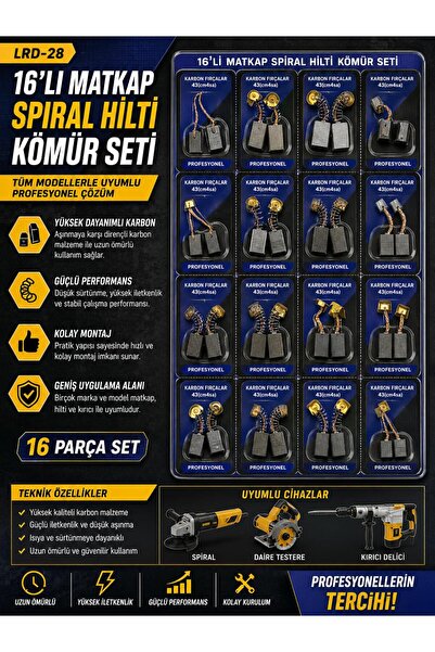 Keyfi Sepet 16’lı Matkap Spiral Hilti Kömür Seti Karbon Fırça Tamir Bakım Yed...