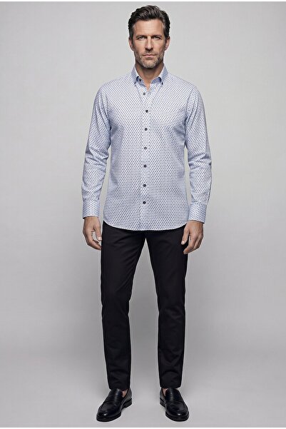 Bisse Blue Regular Fit Pocketless Long Pasha Collar Shirt