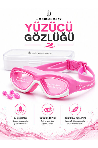 Janissary 9800 Pembe Çocuk Yüzücü Gözlüğü | Su Geçirmez, Buğu Önleyici, Kutul...