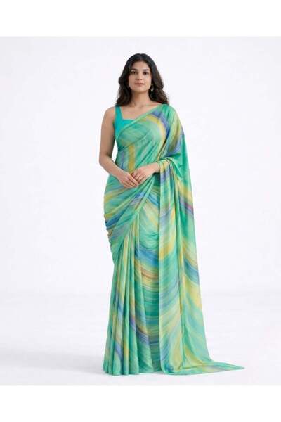 nool Lagoon Marble Print Chiffon Saree