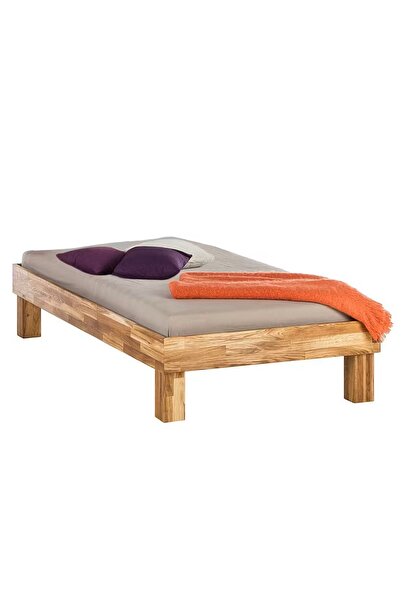 OEM Cadru de pat simplu pentru saltea de 90x200 cm – Stejar masiv uleiat, înă...