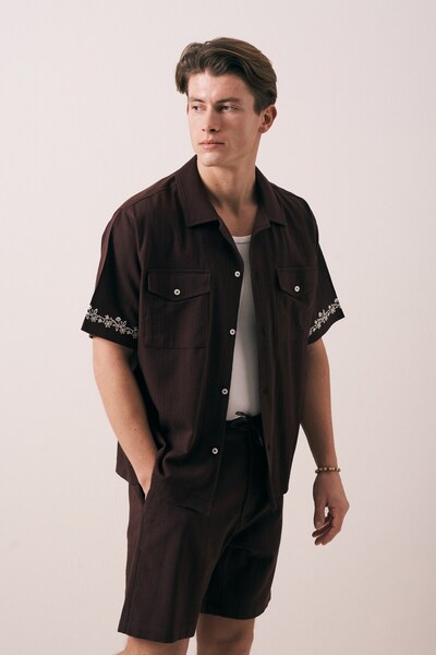 carino man OVERSIZE FIT NAKIŞLI CEP DETAYLI GÖMLEK