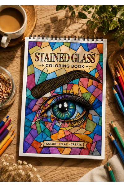 Runrux Stained Glass Boyama Kitabı | 20 Özgün Mozaik Tasarım | A4 Büyük Boy |...