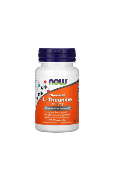 Now Foods L-Teanină 100 mg Cu Inozitol și Taurină 90 capsule masticabile
