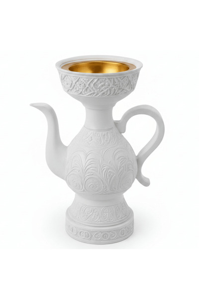 AKDC White Chalk Arabic Incense Burner – Dallah Mabkhara | 18 cm