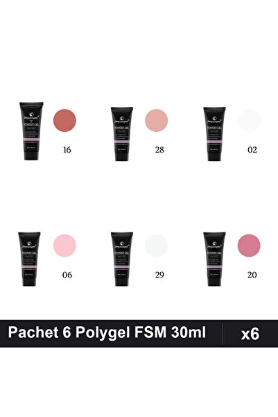 FSM Set 6 Polygel 30ml - Nr.02, Nr.06, Nr.16, Nr.20, Nr.28, Nr.29