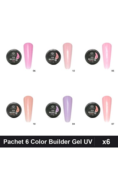 global fashion Pachet 6 Color Builder Gel UV 15g - Nr.04 Nr.05 Nr.06 Nr.07 Nr...