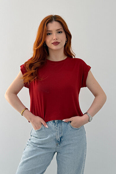 NEW JOURNAL Tricou de bază scurt, cu gât turnat, pentru femei, NJ137