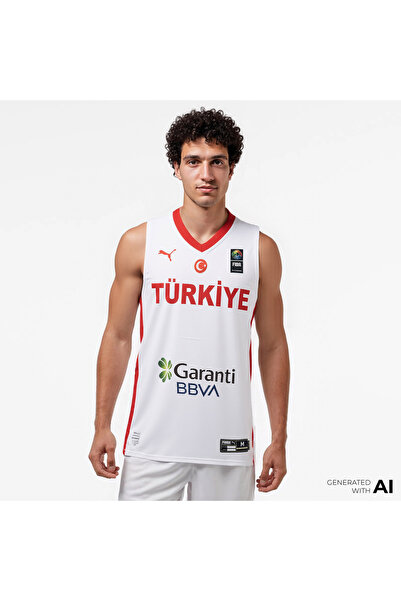 Puma Turkey V-Neck Game Jersey Erkek Beyaz Basketbol Forması