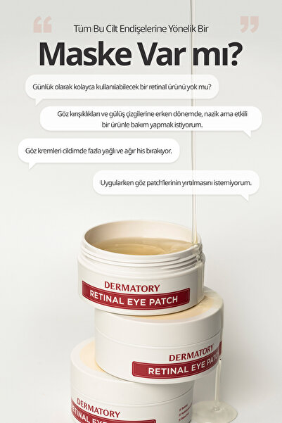 DERMATORY Retinalli, Kırışıklık&Koyu Halka Karşıtı Jel Göz Altı Maskesi Pro Vita-A Retinal Eye Patch