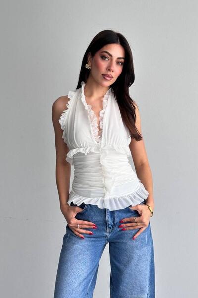Shopping Shop Tulle Ruffle Blouse White