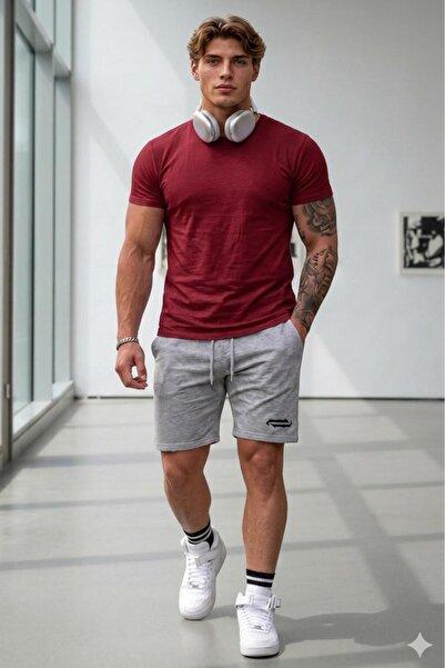 CAST COLLECTİON Men's Red Dumbbell Printed Sleeveless Hooded Tank Top Hook Pr...