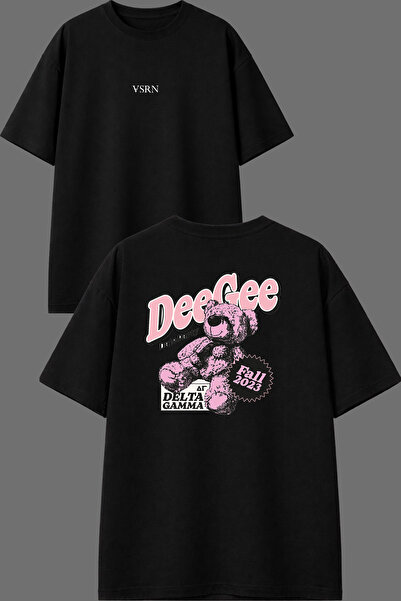 VSRN Date Party Design Front and Back Printed Black Oversize T-Shirt
