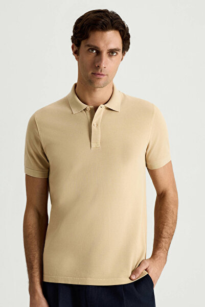 Hemington Saf Pamuk Bej Polo Yaka T-Shirt