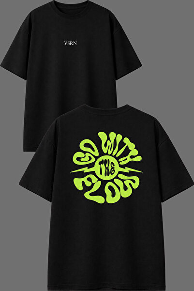 VSRN Go with Design Front and Back Printed Black Oversize T-Shirt
