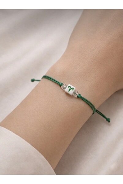 Femenino Aries Zodiac Symbol Adjustable Green Rope Bracelet