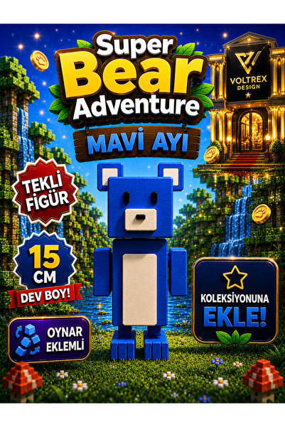 voltrex design Super Bear Adventure Mavi Ayı Figür Oyuncak | Oynar Eklemli 15...