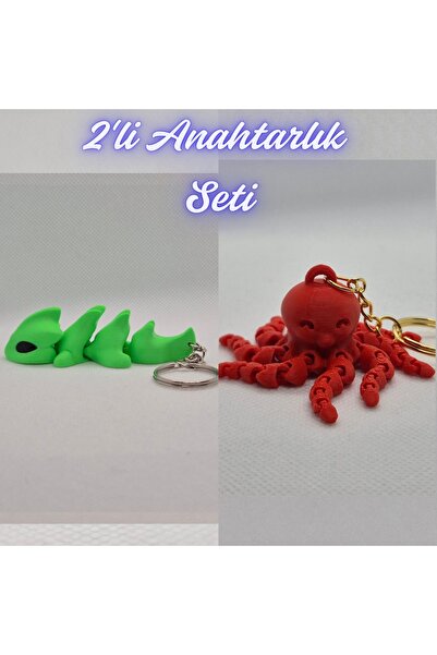 3DAtölyeMaker Green Flexible Dragon and Pink Octopus Keychain