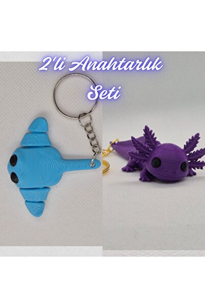 3DAtölyeMaker Light Blue Flexible Eel and Purple Flexible Big Axolotl Keychain
