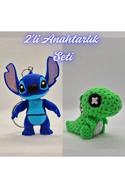 3DAtölyeMaker Blue Flexible Stitch and Green Knitted Pattern Moving Dino Keyc...