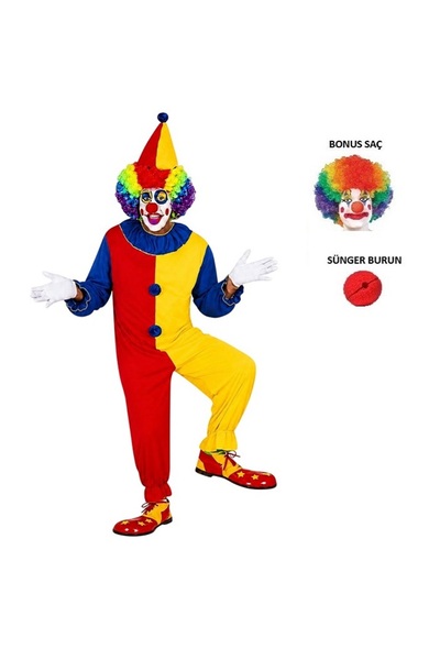 KOSTÜMCE Costum de clovn cu glugă, set bonus perucă și nas