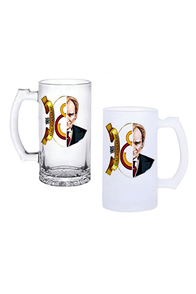 Ghostbastır Gs Yellow Red Atatürk Handle Beer Glass with Frosted or Transpare...